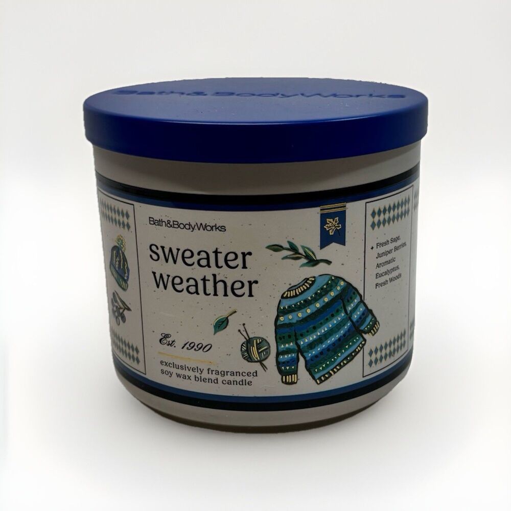 Bath & Body Works SWEATER WEATHER 🧥 Scented 3 Wick WHITE BARN Candle 25-45 Hrs